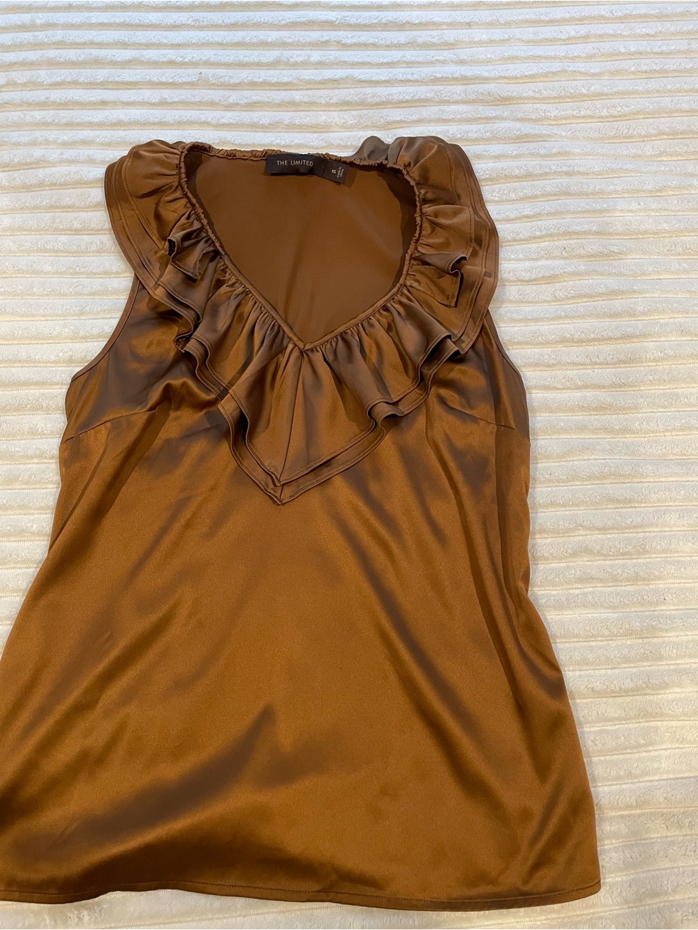 The Limited Brown Satin Ruffle V-Neck Camisole